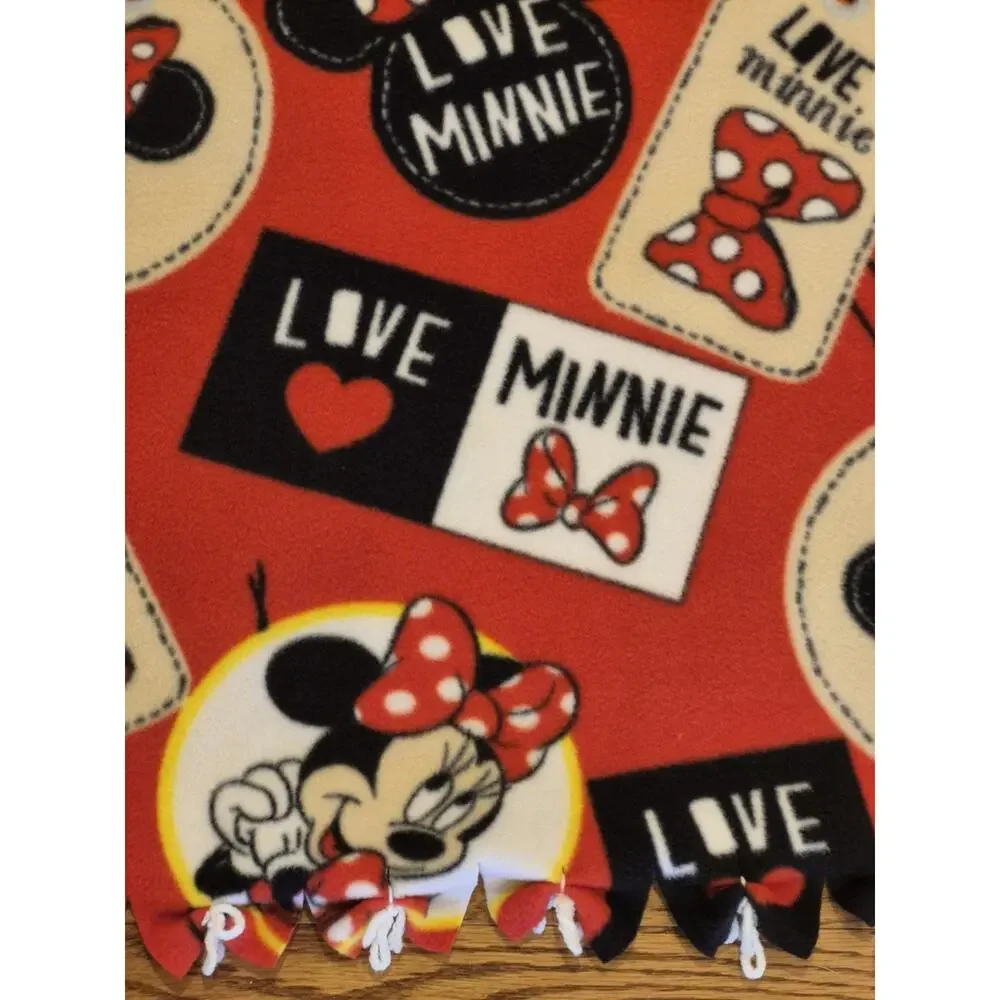 Minnie Mouse Flannel Throw Blanket Handcrafted Red Black White 60x56